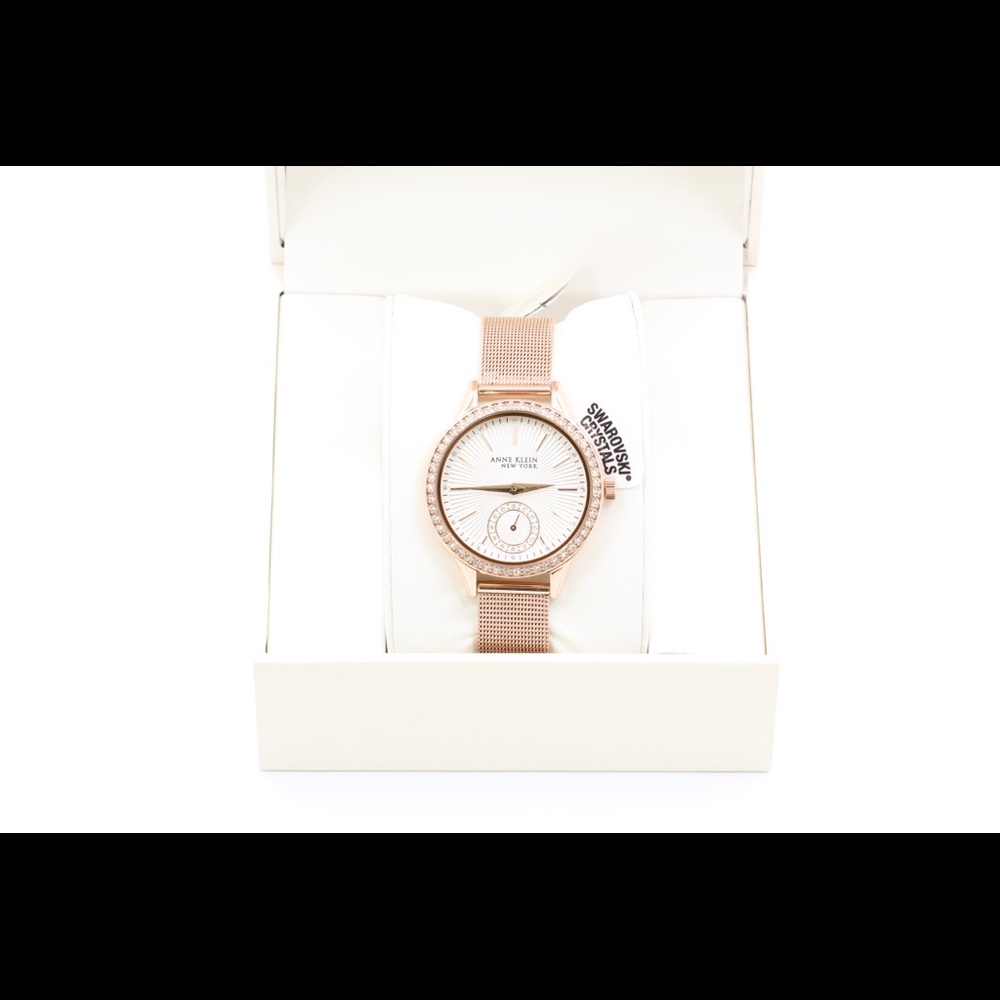 Anne Klein Womens Rose Gold Mesh Watch Crystal New - Picture 2 of 8